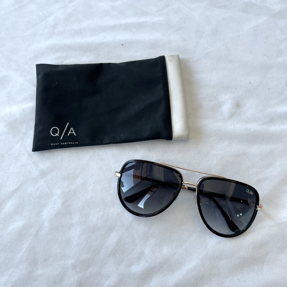 Quay ALL IN in Black/Gold Frame and Smoke Fade Lense Sunglasses